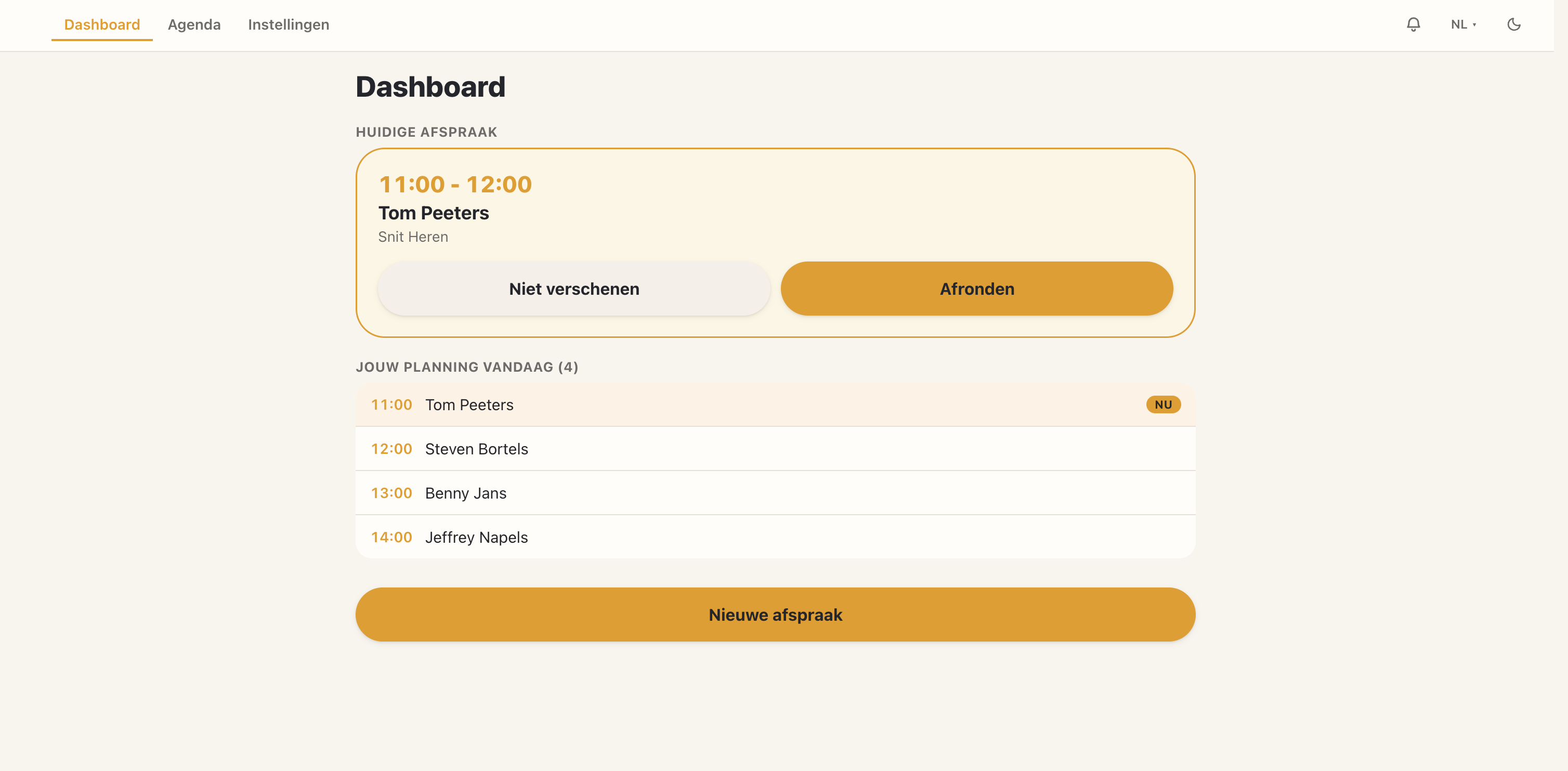 Moment dashboard showing today's appointments