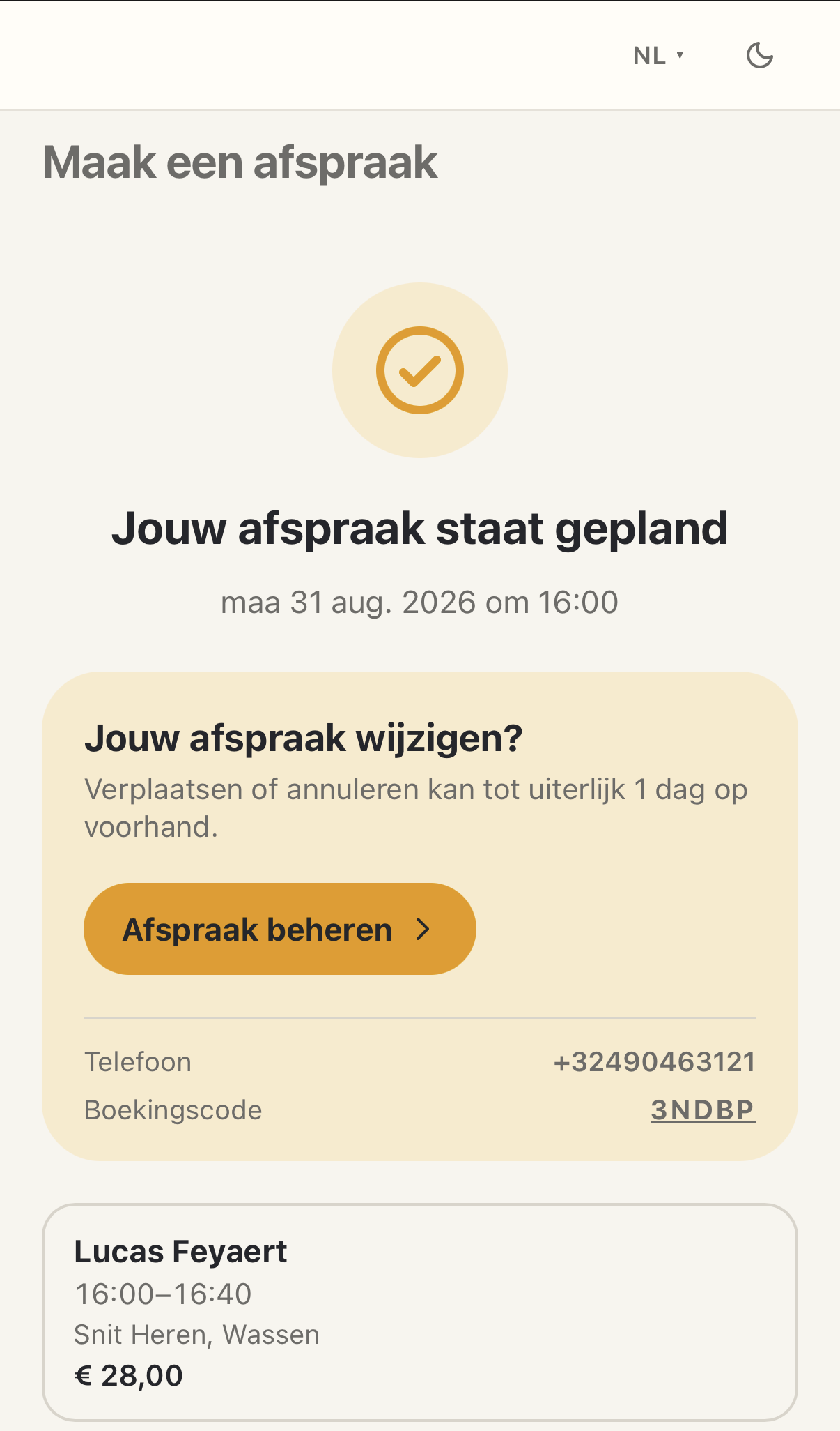 Confirm the booking
